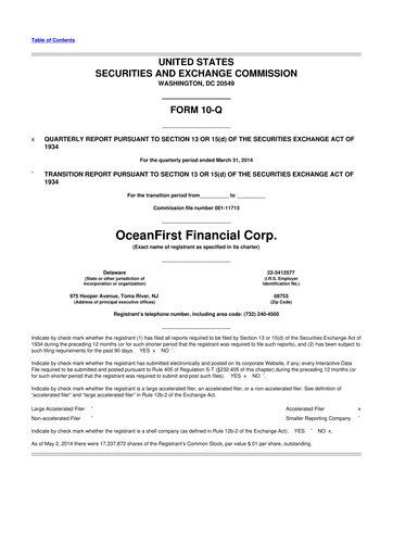 Thumbnail OceanFirst Financial 10-Q Quarterly Report FY2014 