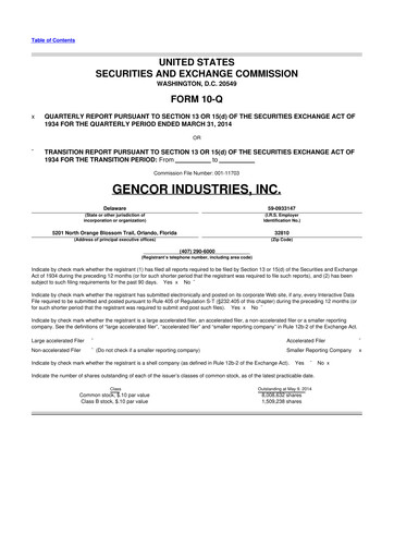 Miniature Gencor Industries
 10-Q Rapport trimestriel 2014 