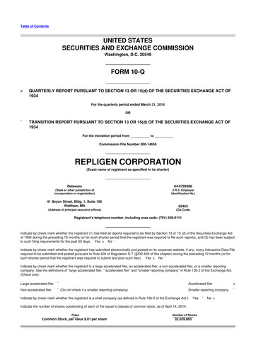 Miniature Repligen
 10-Q Rapport trimestriel 2014 