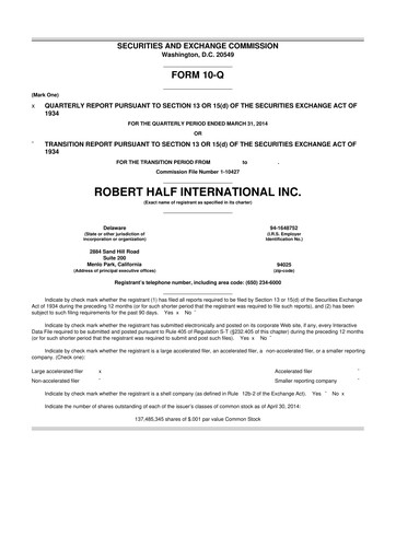 Miniature Robert Half 10-Q Rapport trimestriel 2014 