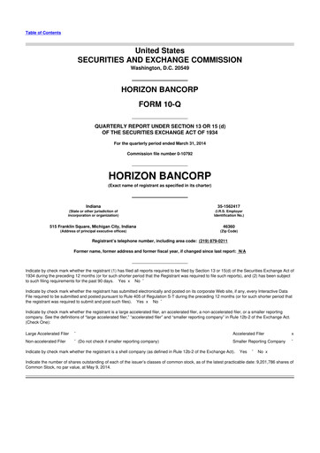 Thumbnail Horizon Bancorp 10-Q Quarterly Report FY2014 
