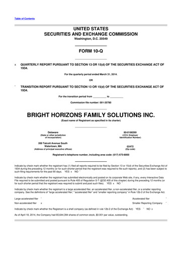 Miniature Bright Horizons 10-Q Rapport trimestriel 2014 