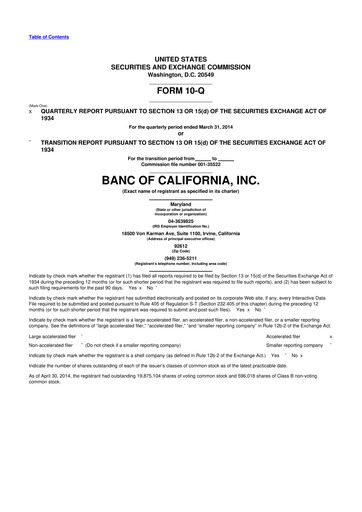 Thumbnail Banc of California 10-Q Quarterly Report FY2014 