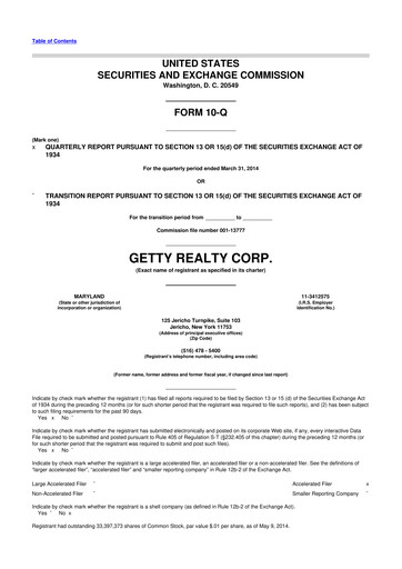 Thumbnail Getty Realty 10-Q Quarterly Report FY2014 