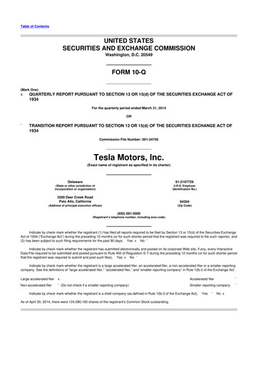 Miniature Tesla 10-Q Rapport trimestriel 2014 