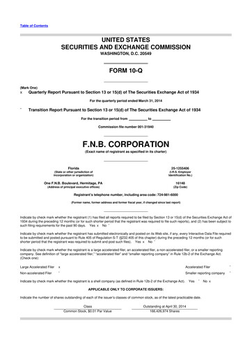 Thumbnail F.N.B. Corporation
 10-Q Quarterly Report FY2014 