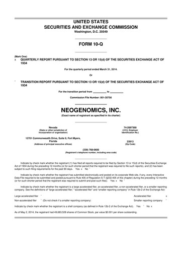 Thumbnail NeoGenomics
 10-Q Quarterly Report FY2014 