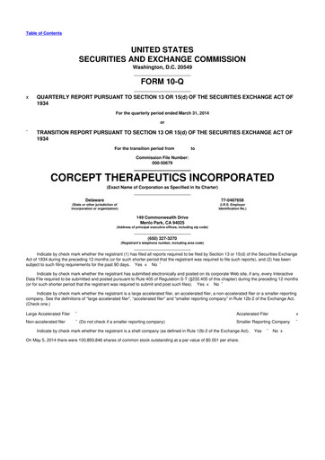 Thumbnail Corcept Therapeutics
 10-Q Quarterly Report FY2014 