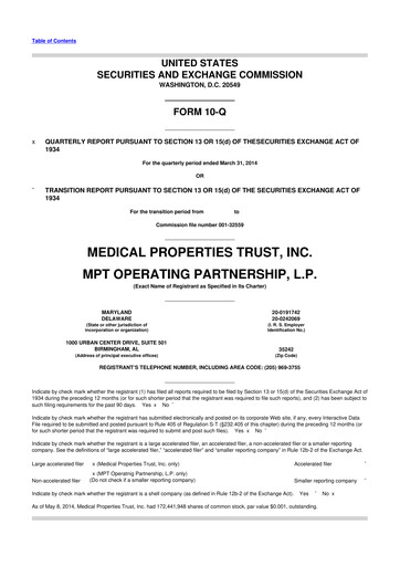 Thumbnail Medical Properties Trust
 10-Q Quarterly Report FY 
