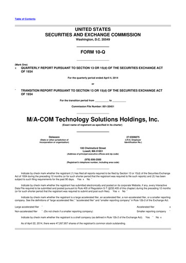 Miniature MACOM Technology Solutions 10-Q Rapport trimestriel 2014 