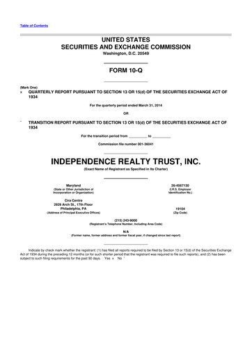 Thumbnail Independence Realty Trust
 10-Q Quarterly Report FY 