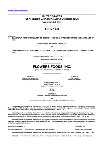 Miniature Flowers Foods
 10-Q Rapport trimestriel 2014 