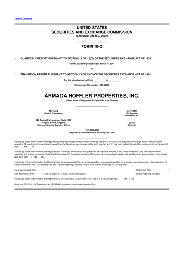Thumbnail Armada Hoffler Properties
 10-Q Quarterly Report FY2014 