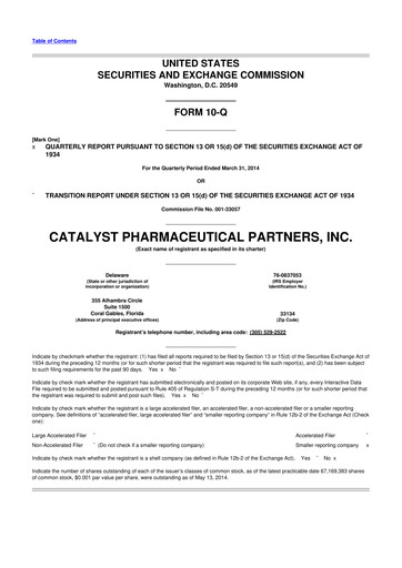 Thumbnail Catalyst Pharmaceuticals 10-Q Quarterly Report FY2014 