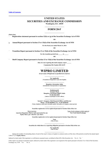 Thumbnail Wipro 20-F Annual Report 