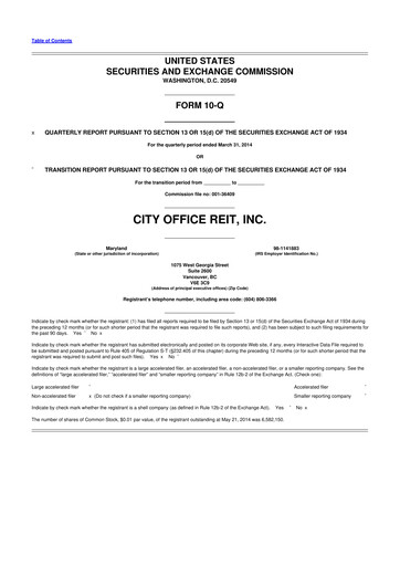 Thumbnail City Office REIT
 10-Q Quarterly Report FY2014 