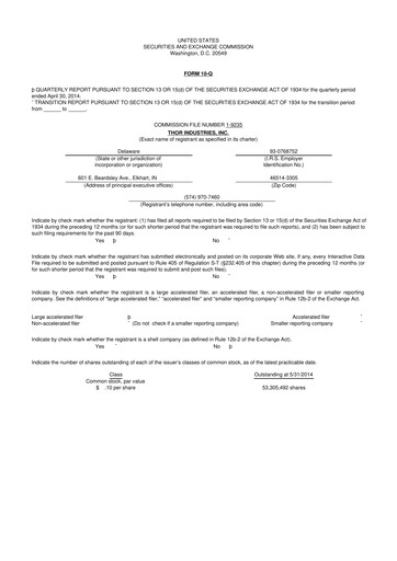 Thumbnail Thor Industries
 10-Q Quarterly Report FY2014 