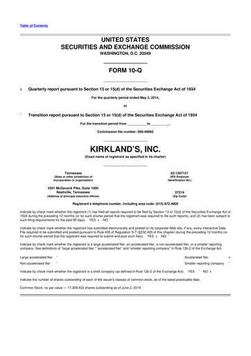 Thumbnail Kirkland's 10-Q Quarterly Report FY2014 