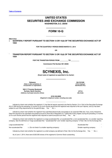 Thumbnail SCYNEXIS 10-Q Quarterly Report FY 