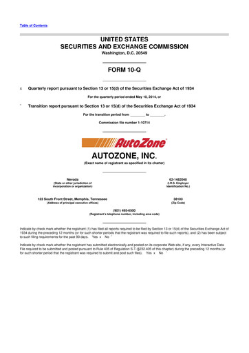 Miniature AutoZone 10-Q Rapport trimestriel 2014 