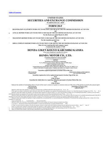 Miniature Honda 20-F Rapport annuel 2014