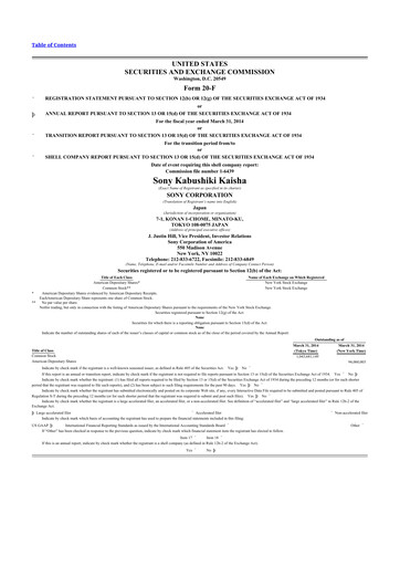 Thumbnail Sony 20-F Annual Report 2014