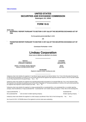 Thumbnail Lindsay Corporation
 10-Q Quarterly Report FY2014 
