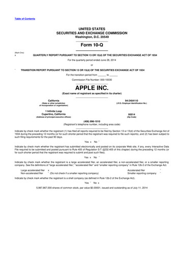 Miniature Apple 10-Q Rapport trimestriel 2014 