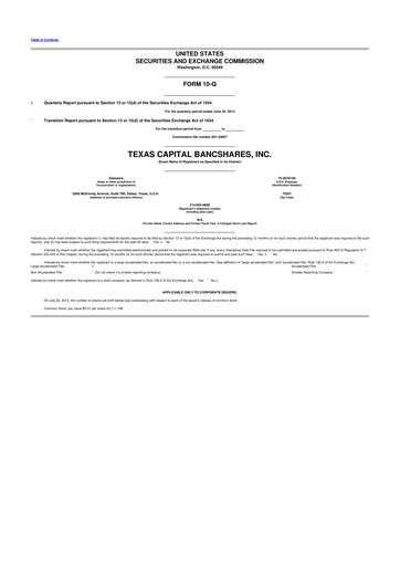 Thumbnail Texas Capital Bancshares 10-Q Quarterly Report FY2014 