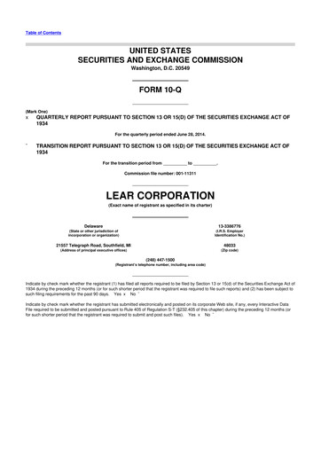 Thumbnail Lear Corporation
 10-Q Quarterly Report FY2014 