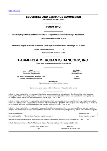 Thumbnail Farmers & Merchants Bancorp 10-Q Quarterly Report FY2014 