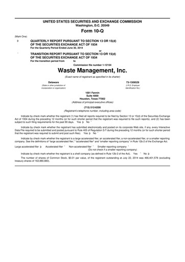 Thumbnail Waste Management 10-Q Quarterly Report FY2014 