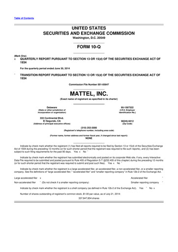 Thumbnail Mattel
 10-Q Quarterly Report FY2014 