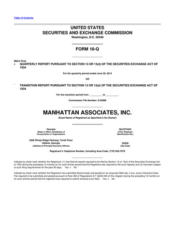 Thumbnail Manhattan Associates
 10-Q Quarterly Report FY2014 