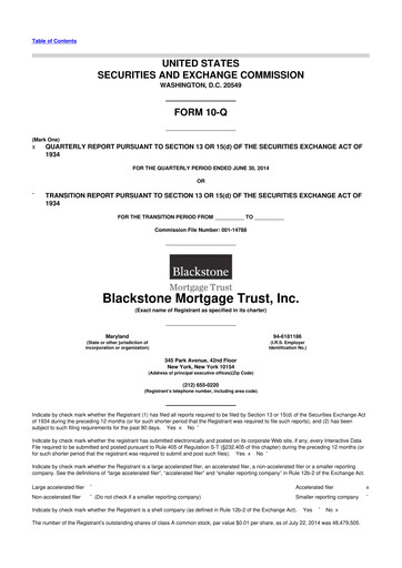 Thumbnail Blackstone Mortgage Trust
 10-Q Quarterly Report FY2014 