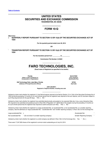 Miniature Faro Technologies
 10-Q Rapport trimestriel 2014 