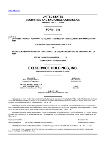 Miniature EXL Service
 10-Q Rapport trimestriel 2014 