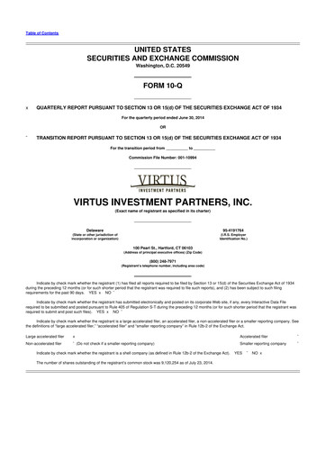 Vorschaubild Virtus Investment Partners 10-Q Quartalsbericht 2014 