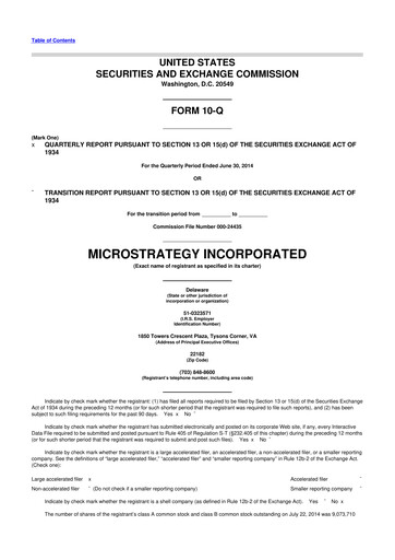 Miniature Strategy 
 (MicroStrategy) 10-Q Rapport trimestriel 2014 