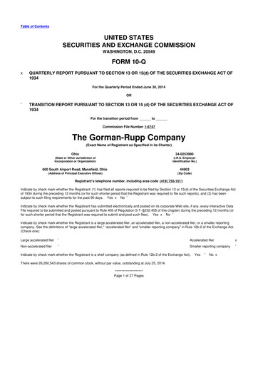 Vorschaubild Gorman-Rupp 10-Q Quartalsbericht 2014 