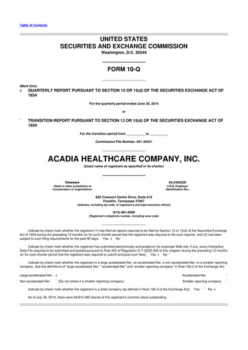 Thumbnail Acadia Healthcare
 10-Q Quarterly Report FY2014 