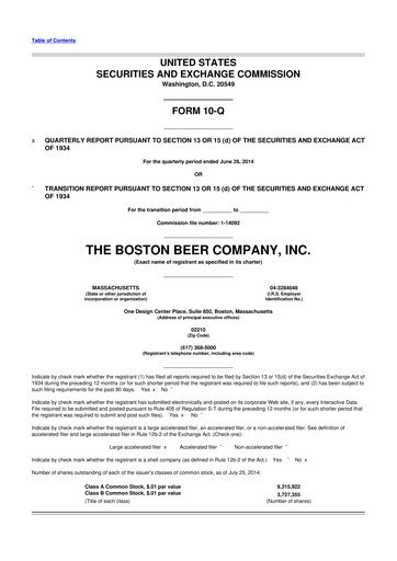 Thumbnail Boston Beer Company 10-Q Quarterly Report FY2014 