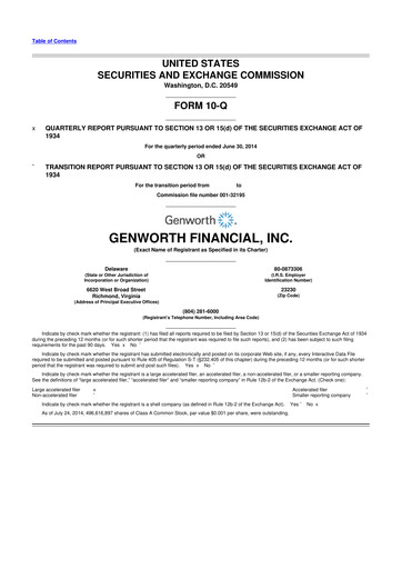 Miniature Genworth Financial
 10-Q Rapport trimestriel 2014 
