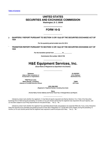 Thumbnail H&E Equipment Services 10-Q Quarterly Report FY 