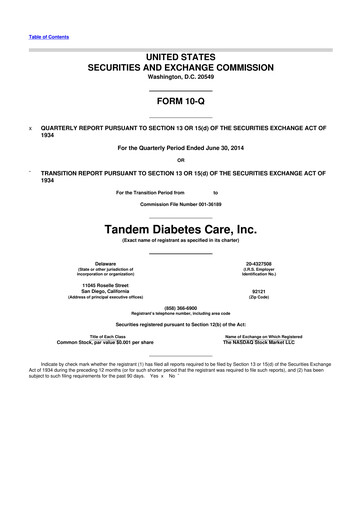 Thumbnail Tandem Diabetes Care
 10-Q Quarterly Report FY2014 
