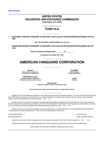 Miniature American Vanguard 10-Q Rapport trimestriel 2014 