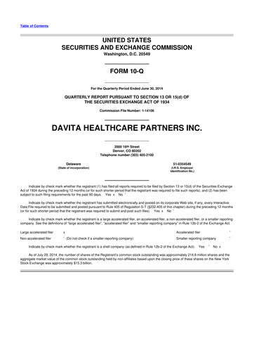 Thumbnail DaVita 10-Q Quarterly Report FY2014 