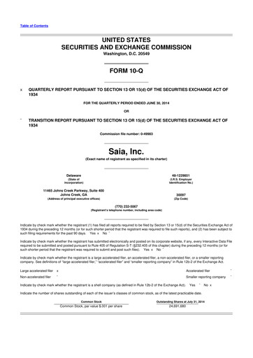 Thumbnail Saia
 10-Q Quarterly Report FY2014 
