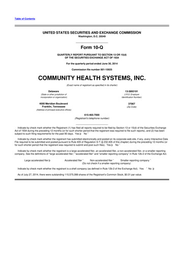 Thumbnail Community Health Systems
 10-Q Quarterly Report FY2014 