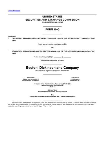 Thumbnail Becton Dickinson 10-Q Quarterly Report FY2014 